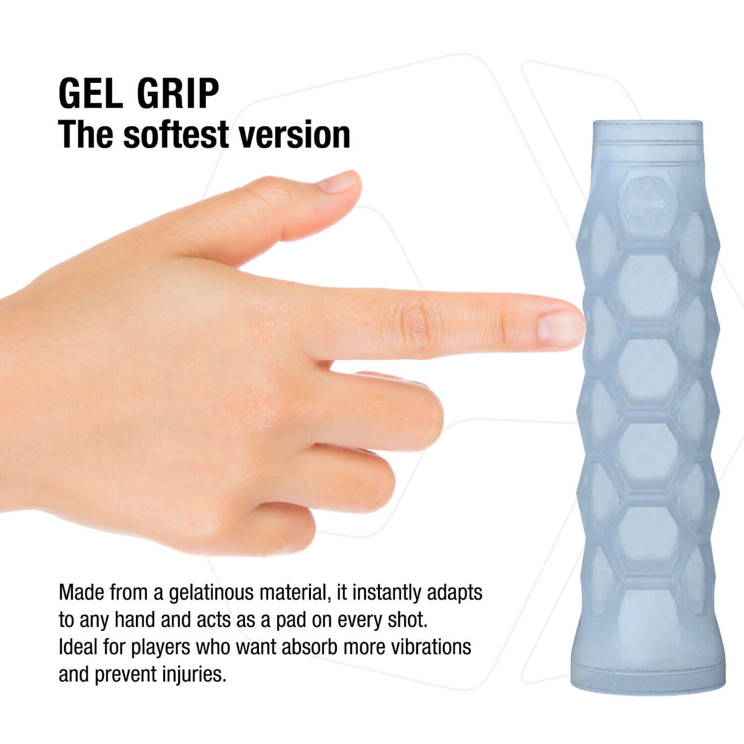 Hesacore S Pickleball Gel Grip in Light Blue showcasing its soft feel and ergonomic design, ideal for players to prevent arm injuries.
