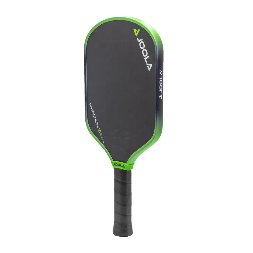 JOOLA Ben Johns Hyperion 3S 14mm pickleball paddle in black and green design with ergonomic grip.