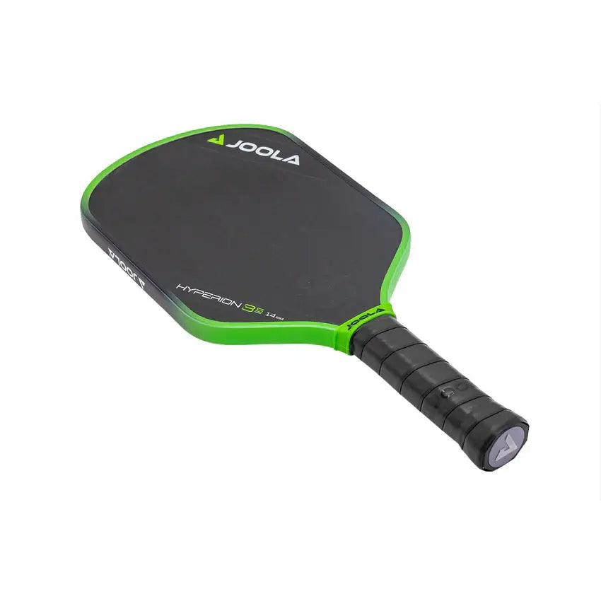 JOOLA Ben Johns Hyperion 3S 14mm pickleball paddle with black surface and green edges.