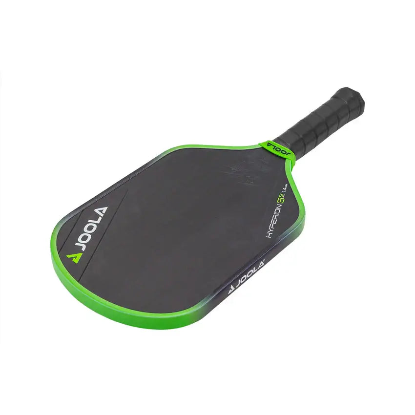 JOOLA Ben Johns Hyperion 3S 14mm pickleball paddle in black and green design, showcasing its sleek and durable construction.
