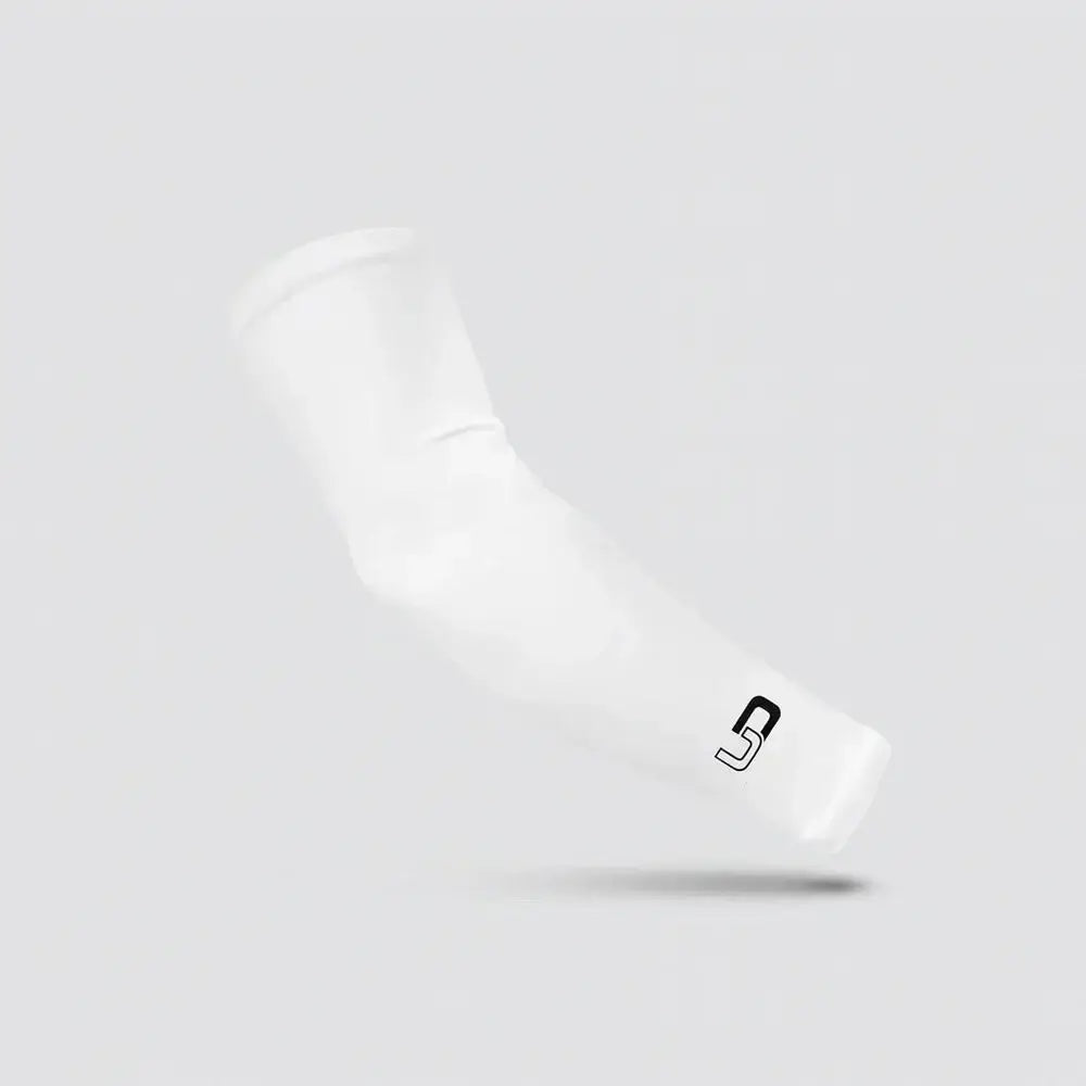 Udrippin Arm Sleeves in white, showcasing a high-quality blend for comfort and performance during intense play.