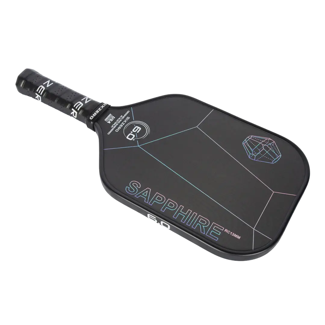 Six Zero Sapphire 2024 paddle, premium control and power, lightweight design with carbon face technology.