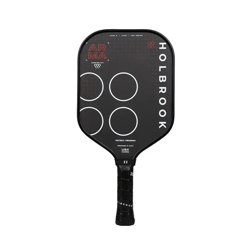 Holbrook ARMA paddle in black with circular design and grip, available for pre-order with 15% discount.