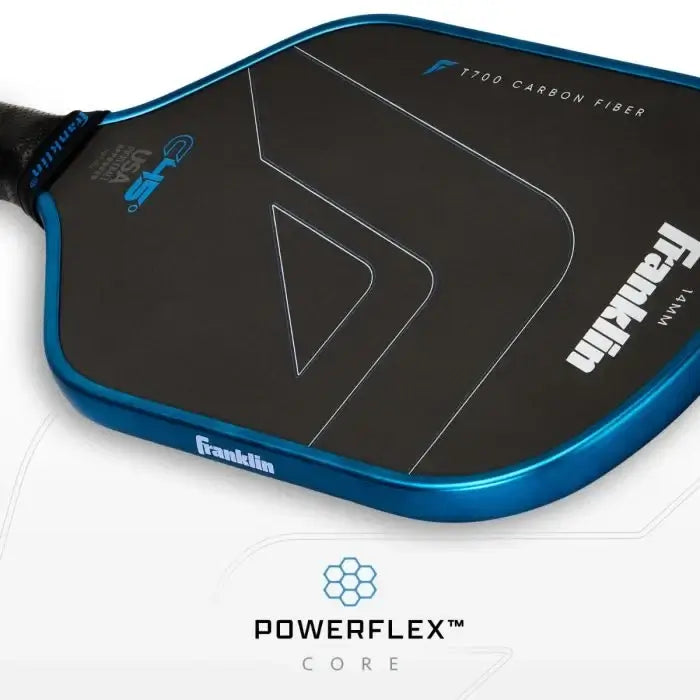 Franklin Sports T700 Carbon Fiber Pickleball Paddle with Powerflex Core technology, showcasing a sleek design.