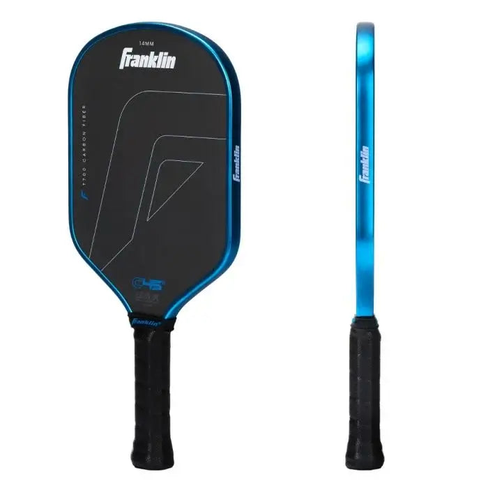 Franklin C45 Carbon Fiber Paddle with 14mm core, elongated handle, and sleek blue design for competitive pickleball.