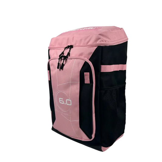 Six Zero Performance Backpack in pink and black, designed for pickleball, featuring durable construction and ample storage.