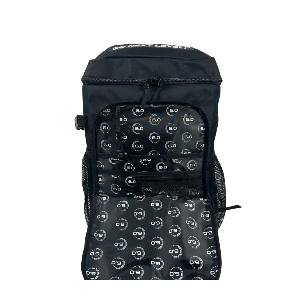 Inside view of the Six Zero Performance Backpack showcasing its durable interior design for pickleball and travel.