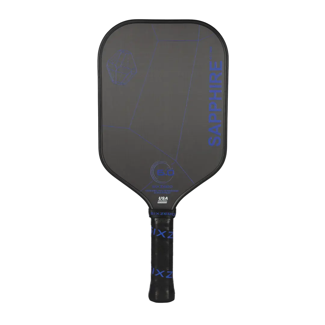 Six Zero Sapphire 2024 lightweight paddle featuring a raw carbon face and advanced thermomolded design.