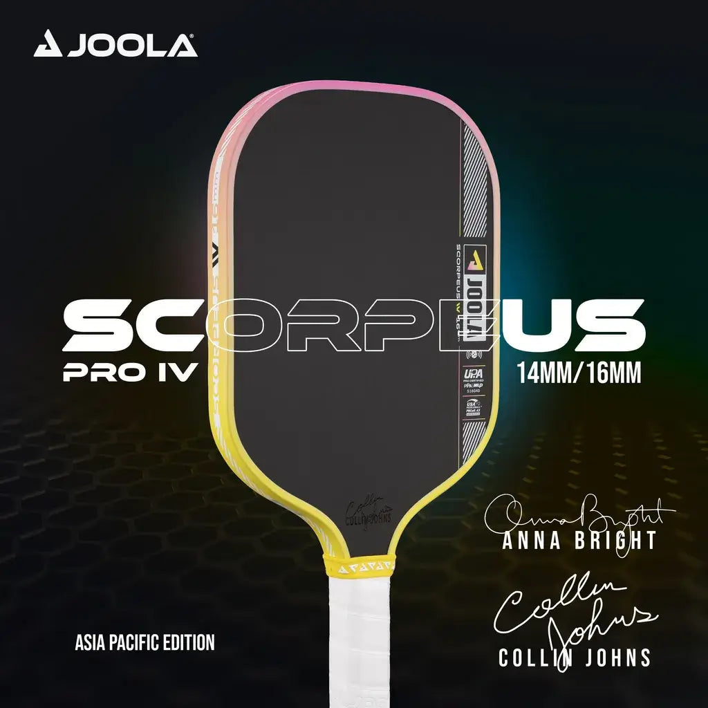 Joola Scorpeus Pro IV Asia Colorway (14mm) pickleball paddle featuring Anna Bright's signature.