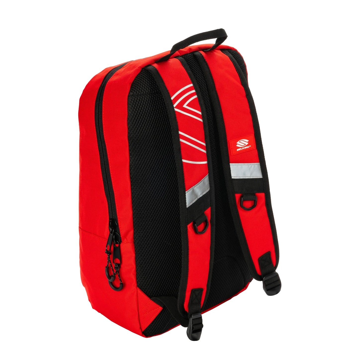 Selkirk Core Line Day Bag in red, durable pickleball backpack with adjustable straps and reflective details.