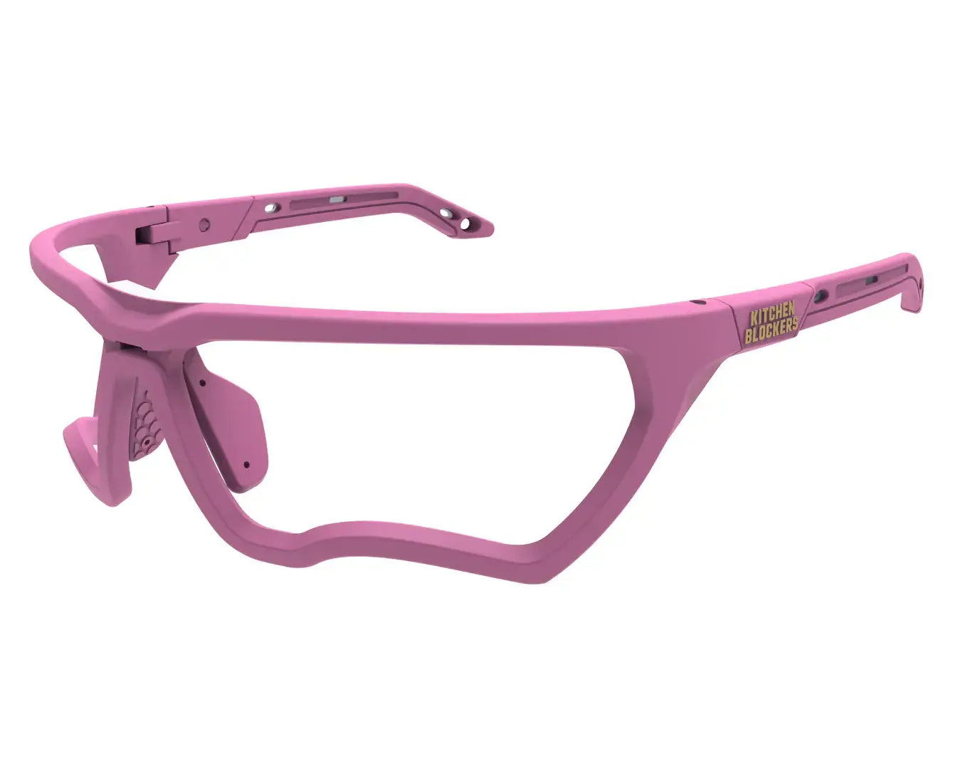Kitchen Blockers™ protective glasses in pink, designed for eye safety during pickleball games with no fog or scratches.