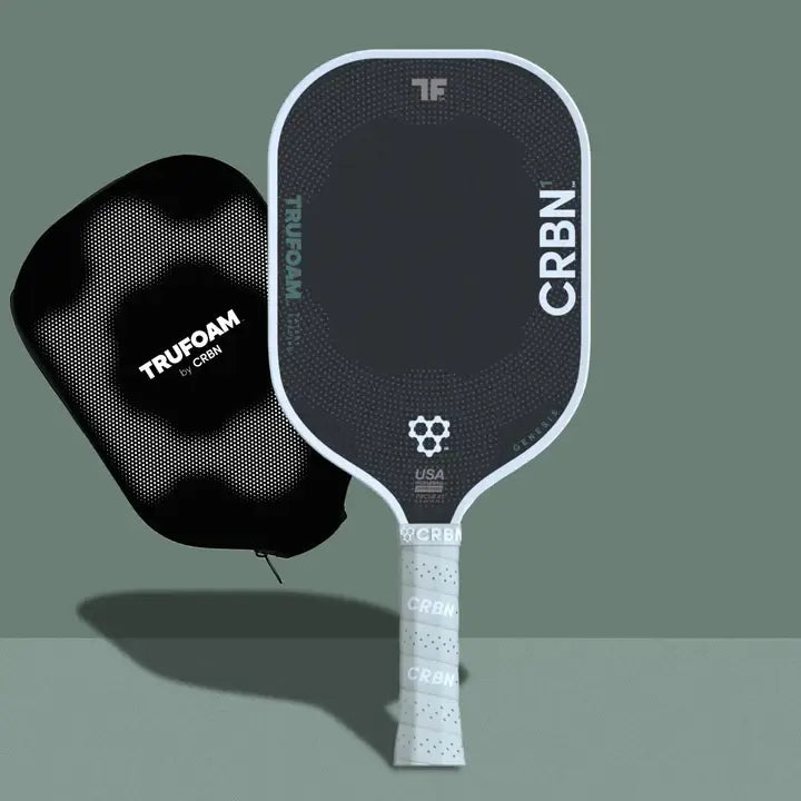 CRBN TruFoam™ Genesis pickleball paddle with carrying case, showcasing advanced foam technology and sleek design.
