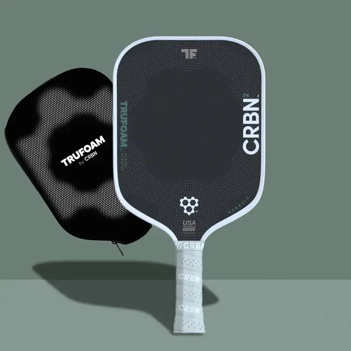CRBN TruFoam™ Genesis pickleball paddle with protective cover, showcasing innovative foam technology.