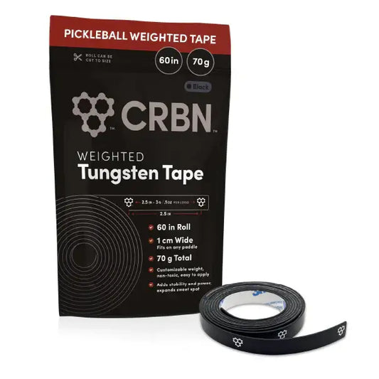 CRBN Tungsten Tape for pickleball, 60-inch roll, 1 cm wide, customizable weight for paddle performance.