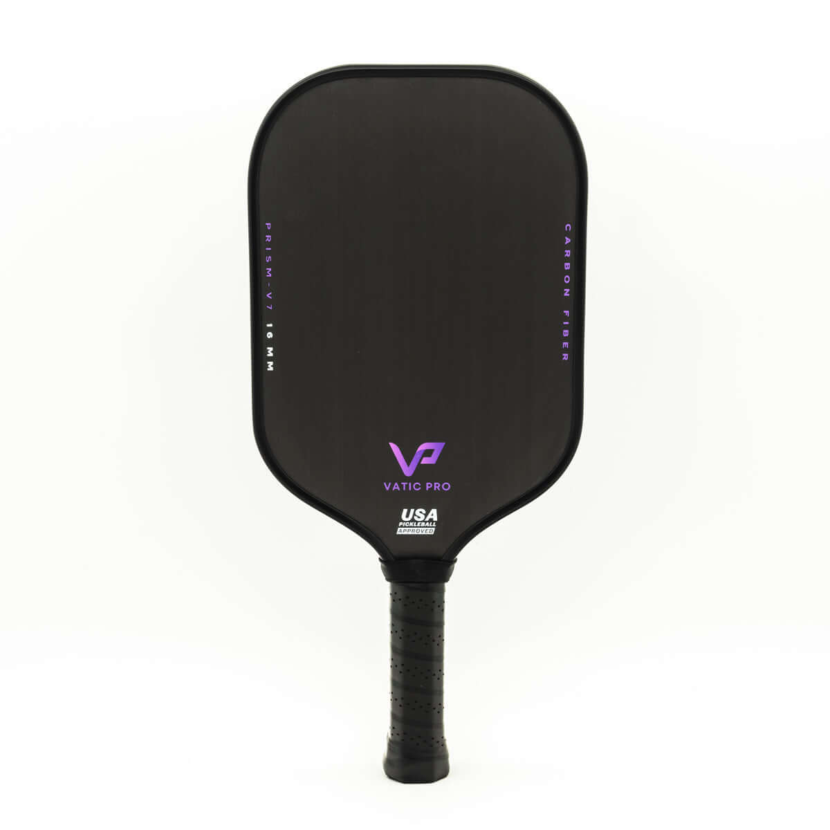 Vatic Pro Prism V7 16mm carbon fiber pickleball paddle with ergonomic grip and sleek design.