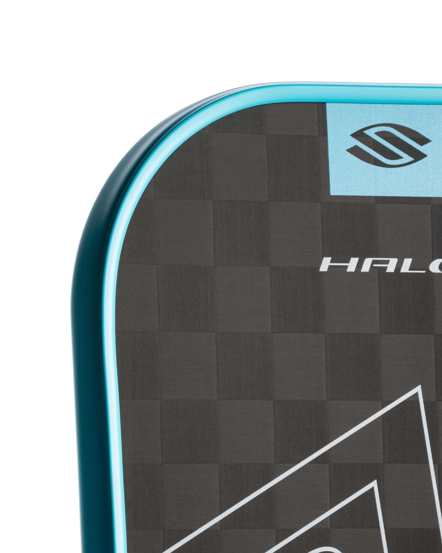 Close-up of SLK HALO Control XL pickleball paddle showcasing the UltraWeave Raw Carbon surface and design.