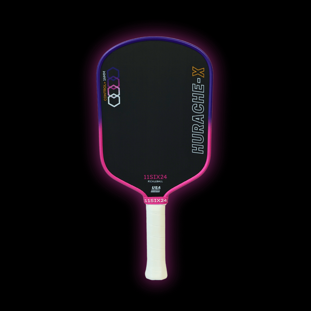 11SIX24 Hurache-X Control+ pickleball paddle featuring advanced surface technology and sleek design.