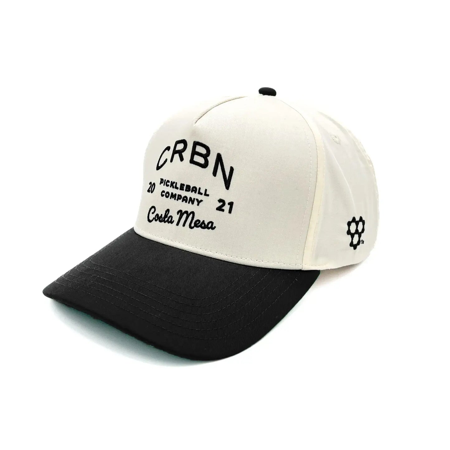 CRBN Heritage Snapback hat in cream and black with logo, celebrating vintage style and modern comfort.