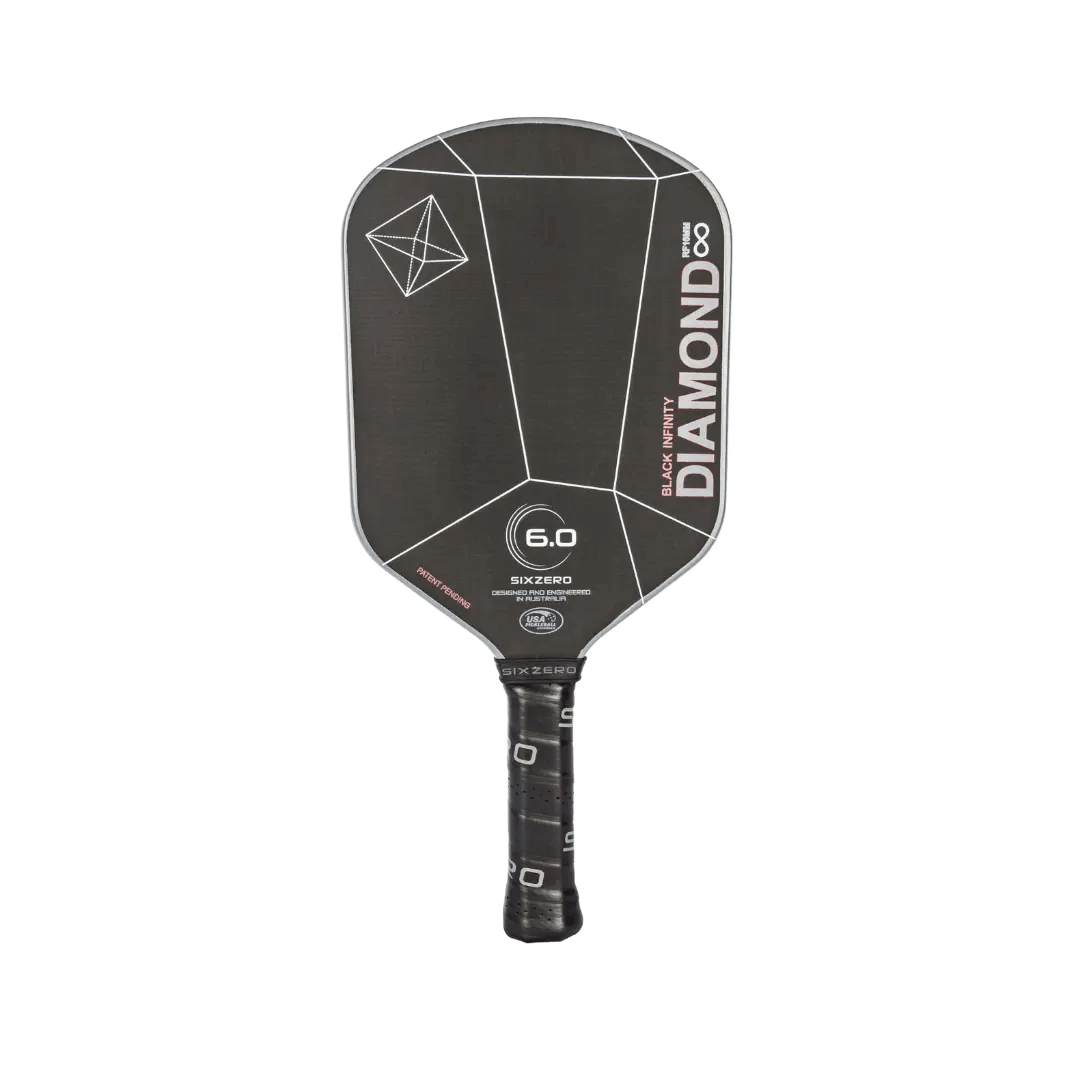 Six Zero Infinity Edgeless Black Diamond Power pickleball paddle with advanced technology for high-performance play