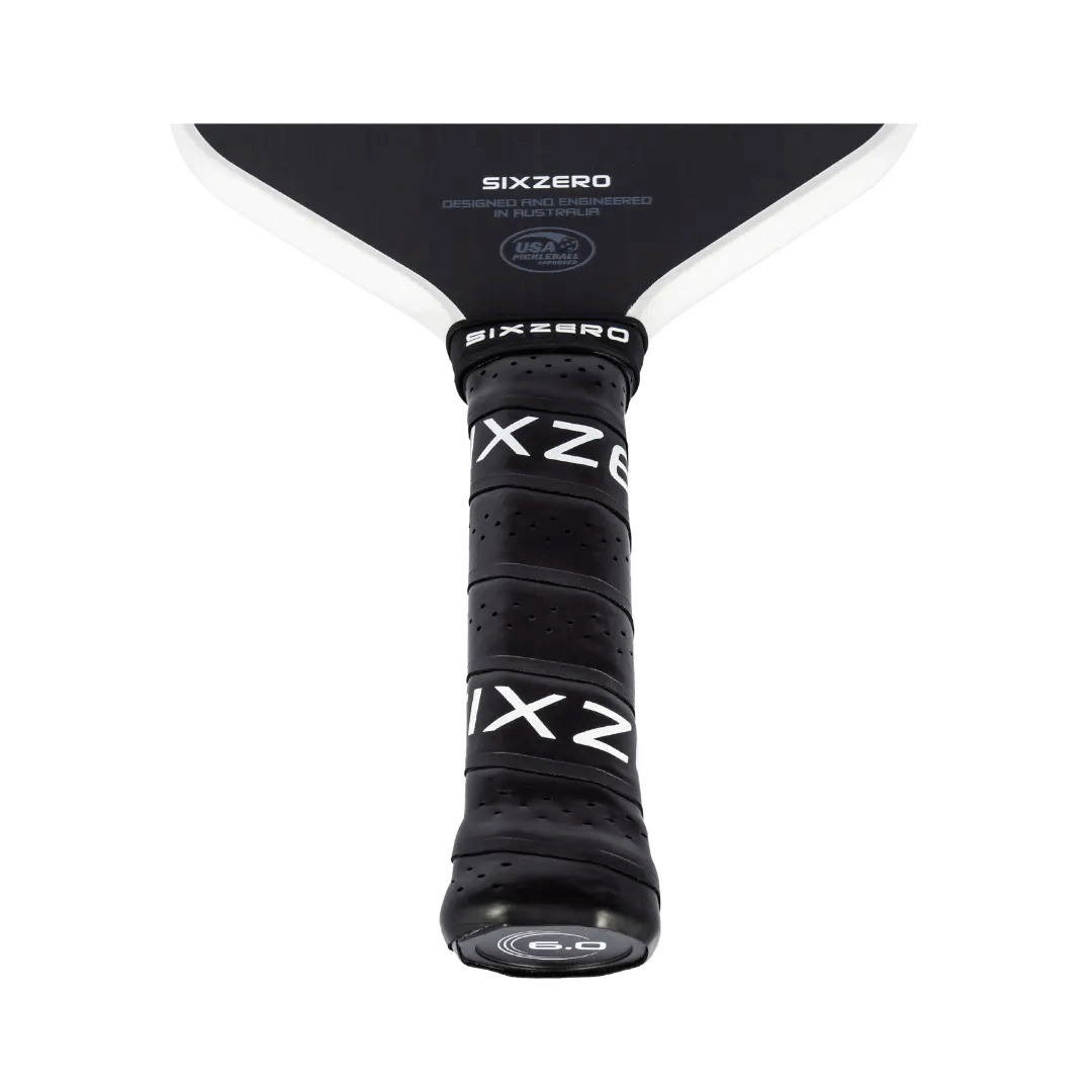 Six Zero Infinity Edgeless Double Black Diamond Control pickleball paddle with patent-pending edge technology for high-performance players.