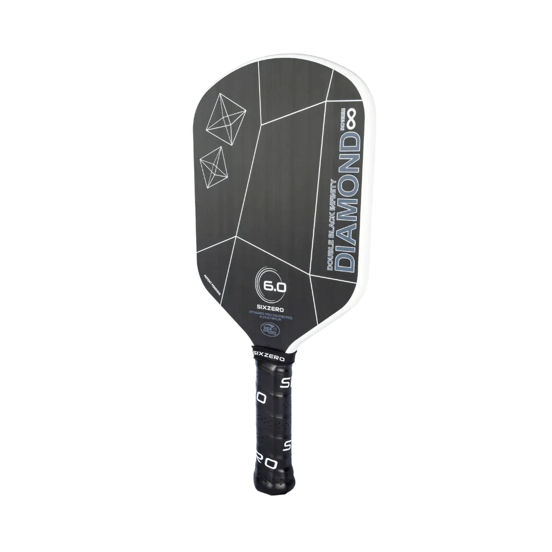 Six Zero Infinity Edgeless Double Black Diamond Control pickleball paddle with patent-pending edge technology for high-performance volleys