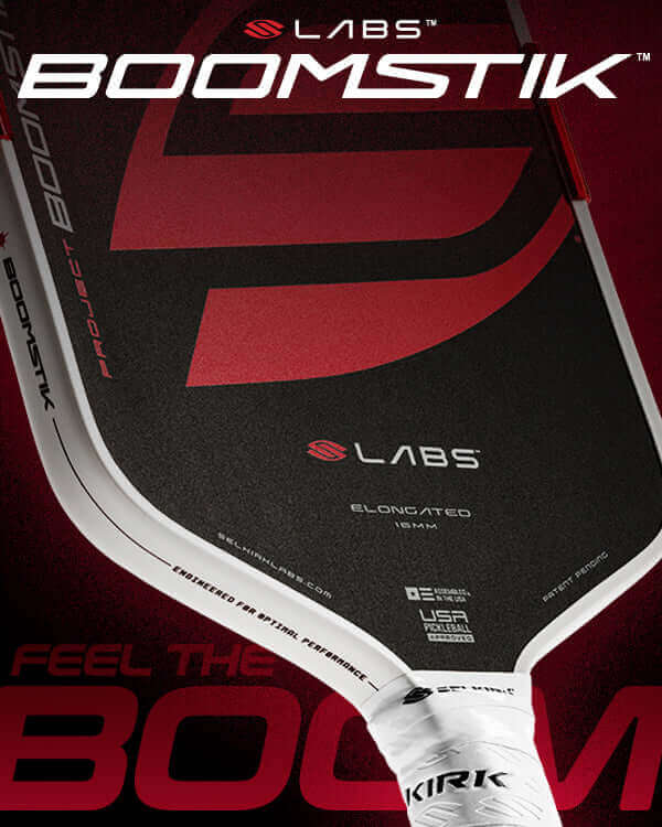 Selkirk LABS Boomstik Pickleball Paddle with elongated shape and longer handle for powerful shots.