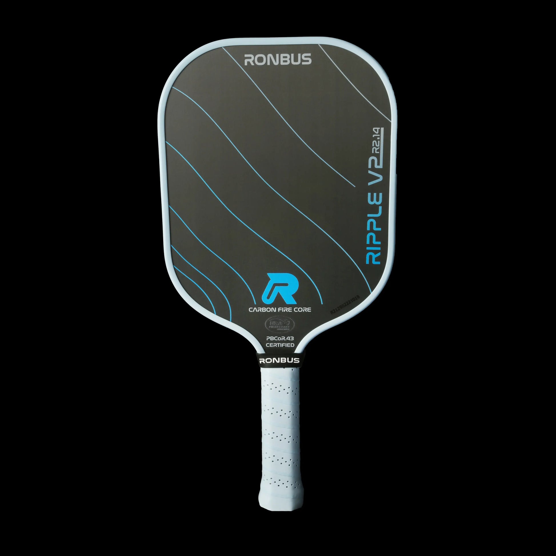 Ronbus Ripple V2 R2.14 paddle featuring FIRE core and carbon fiber lattice design for enhanced power and spin.