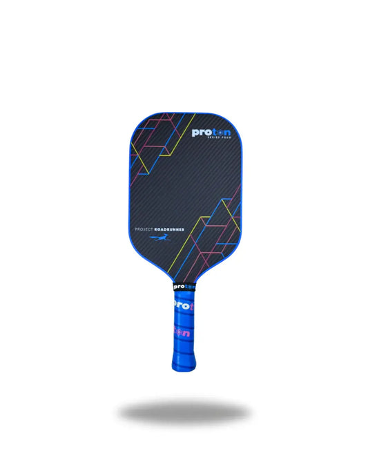 Proton Series Four Project Roadrunner paddle, blue design, lightweight hybrid carbon fiber, pre-order now.