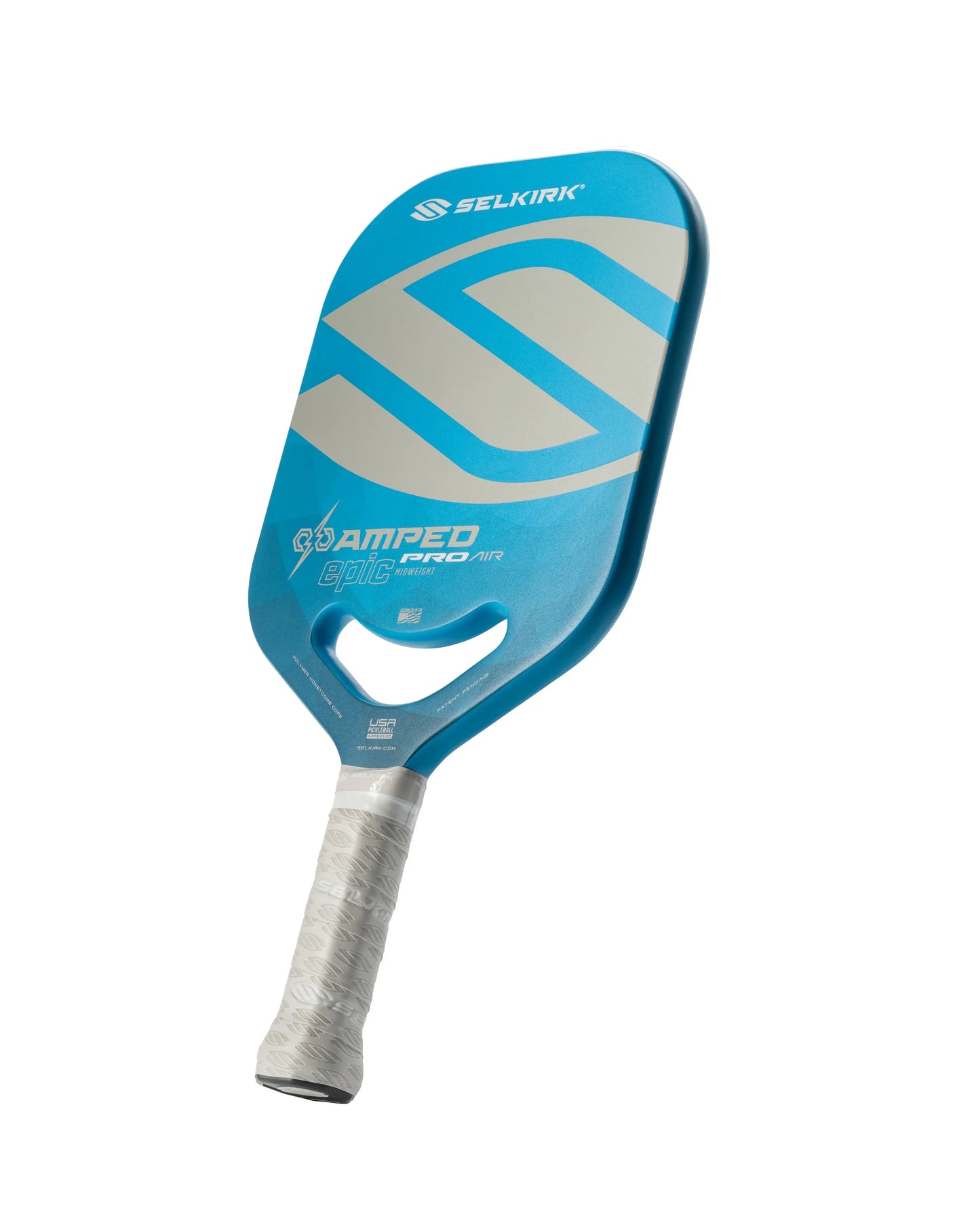SELKIRK AMPED Pro Air pickleball paddle in blue, designed for power and control on the court.