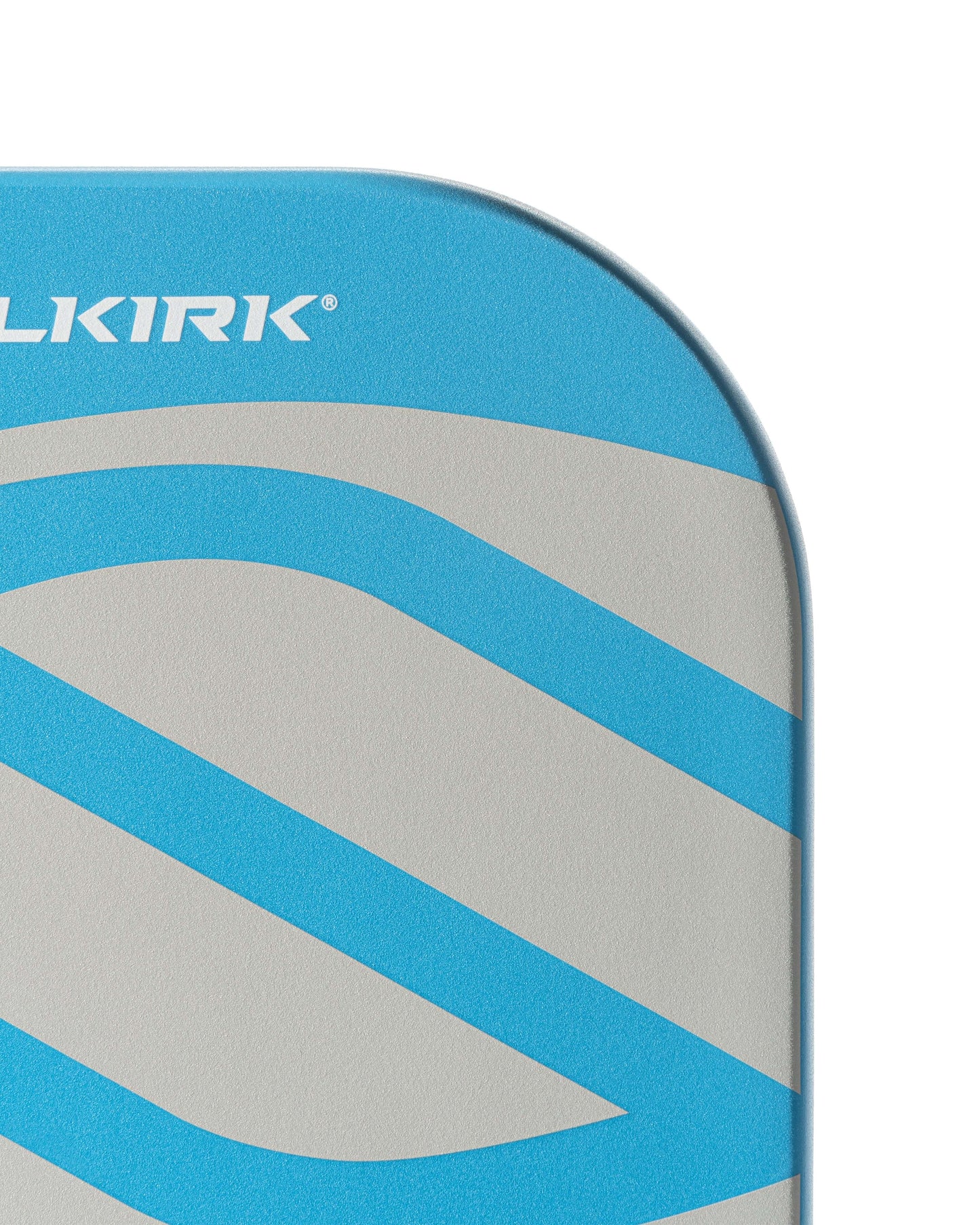 Close-up of the Selkirk AMPED Pro Air pickleball paddle design in blue and gray tones.