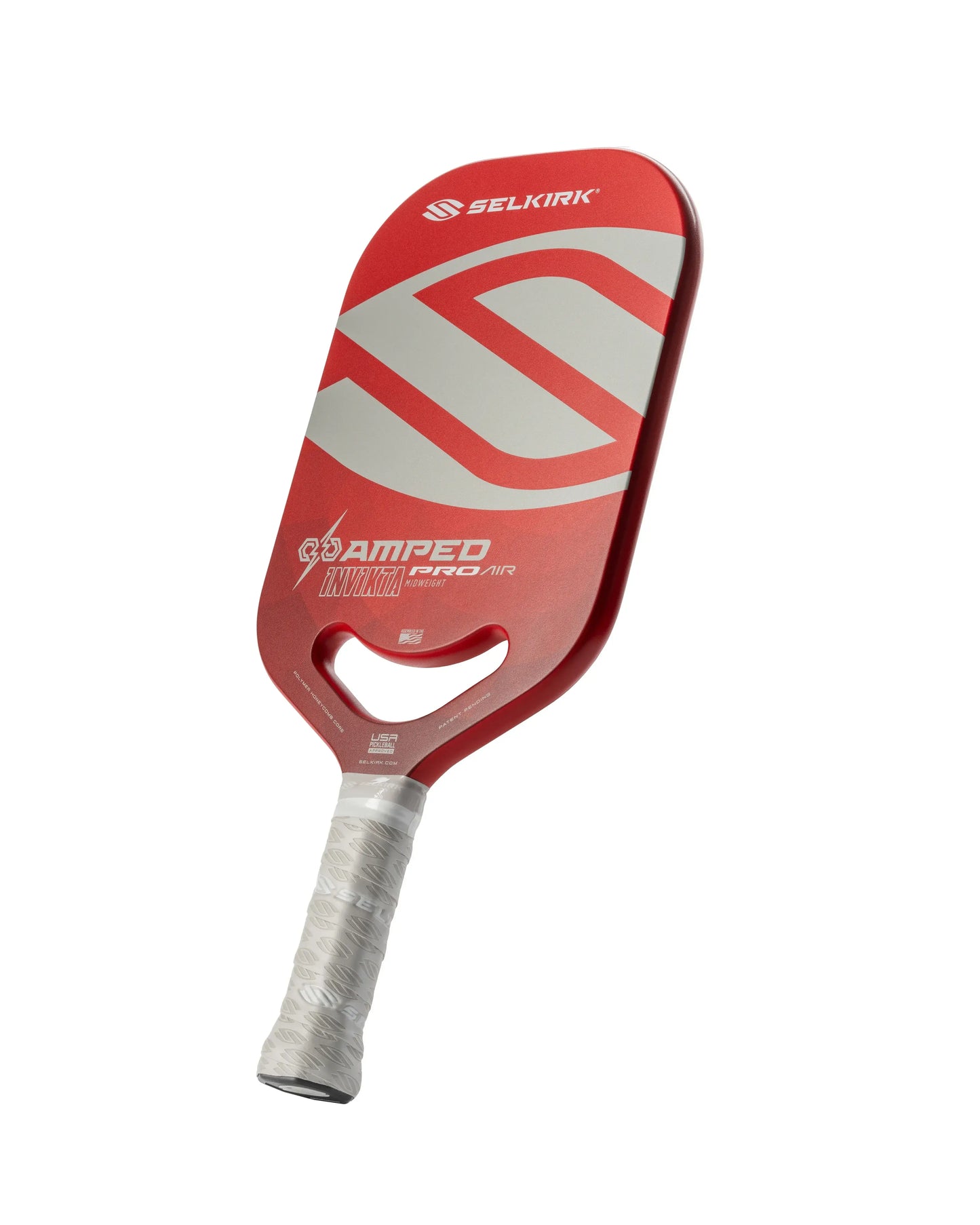 Selkirk AMPED Pro Air pickleball paddle in red, designed for power and control on the court.