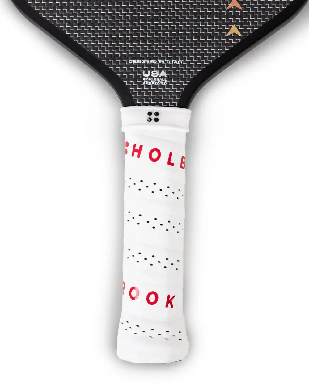 Holbrook Pro Aero Metallic T pickleball paddle handle with superior grip design for enhanced performance.