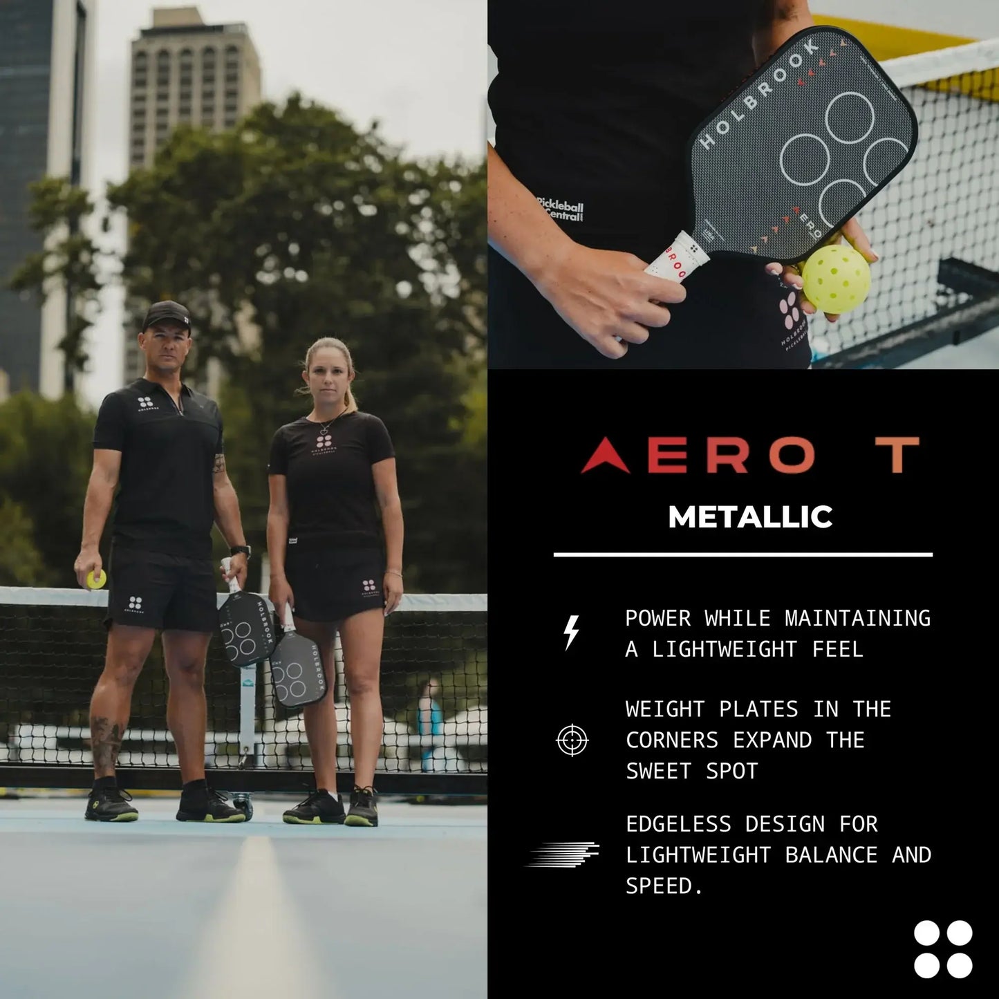 Holbrook Aero Metallic T pickleball paddle showcasing its lightweight design and performance features during a game.