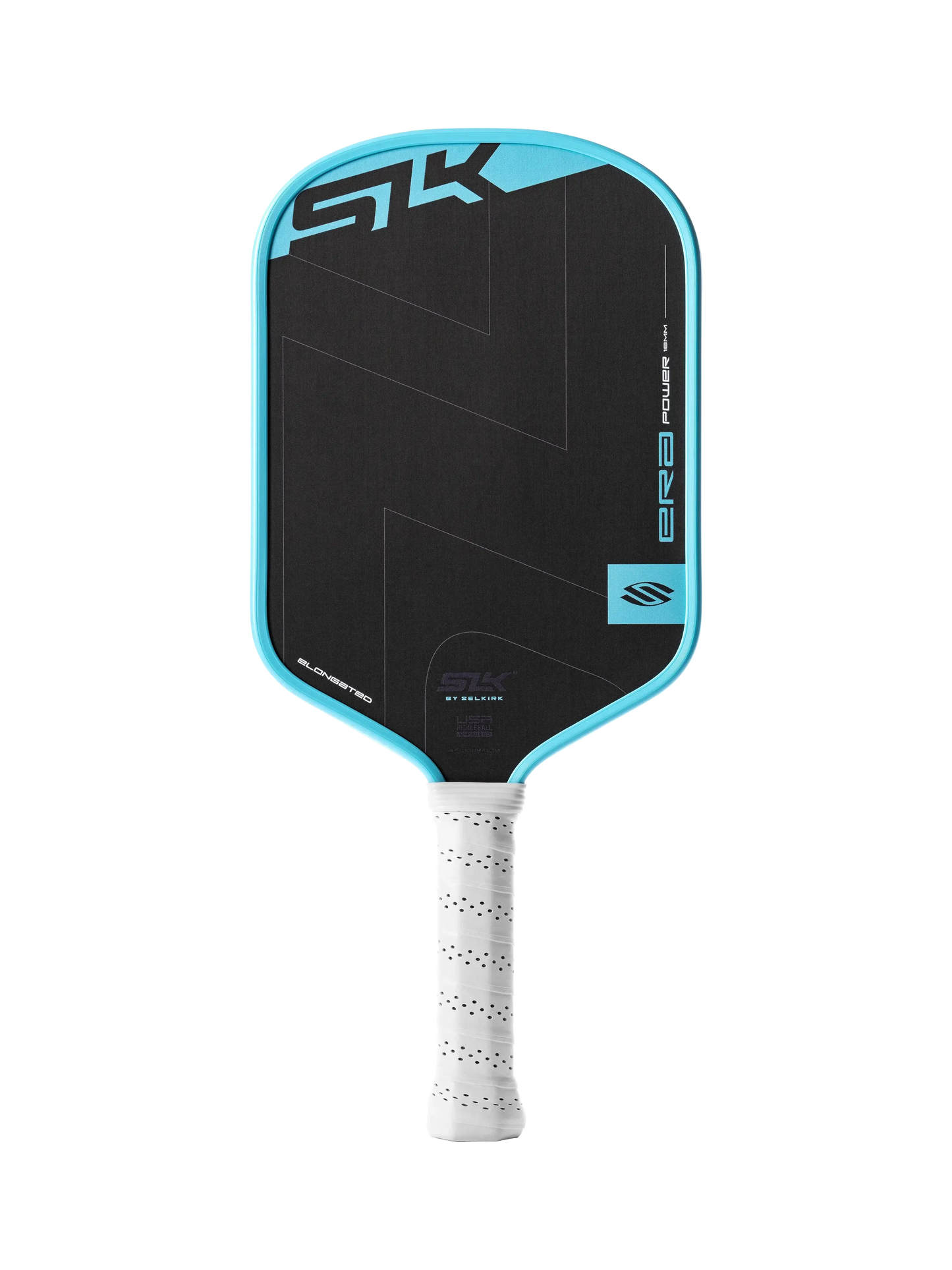 SLK ERA Power Elongated paddle with black and blue design, ideal for aggressive play styles and powerful shots.
