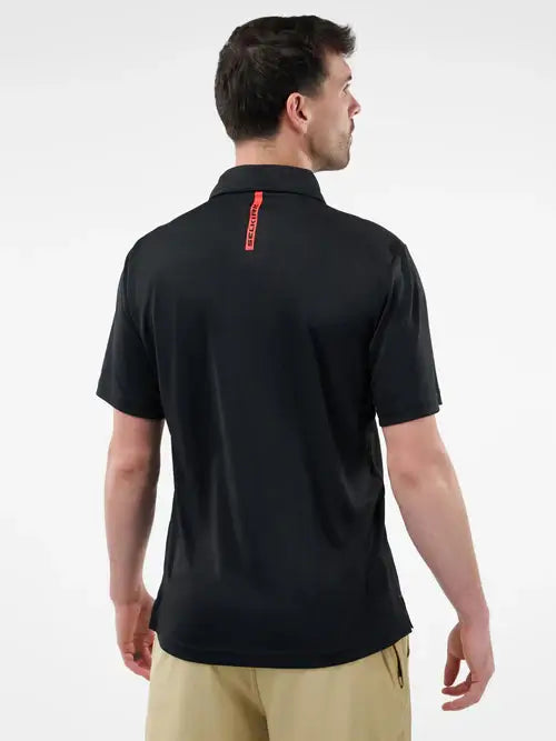 Men's Essentials Sport-Wik Short Sleeve Polo in black, showcasing back view and sporty design.