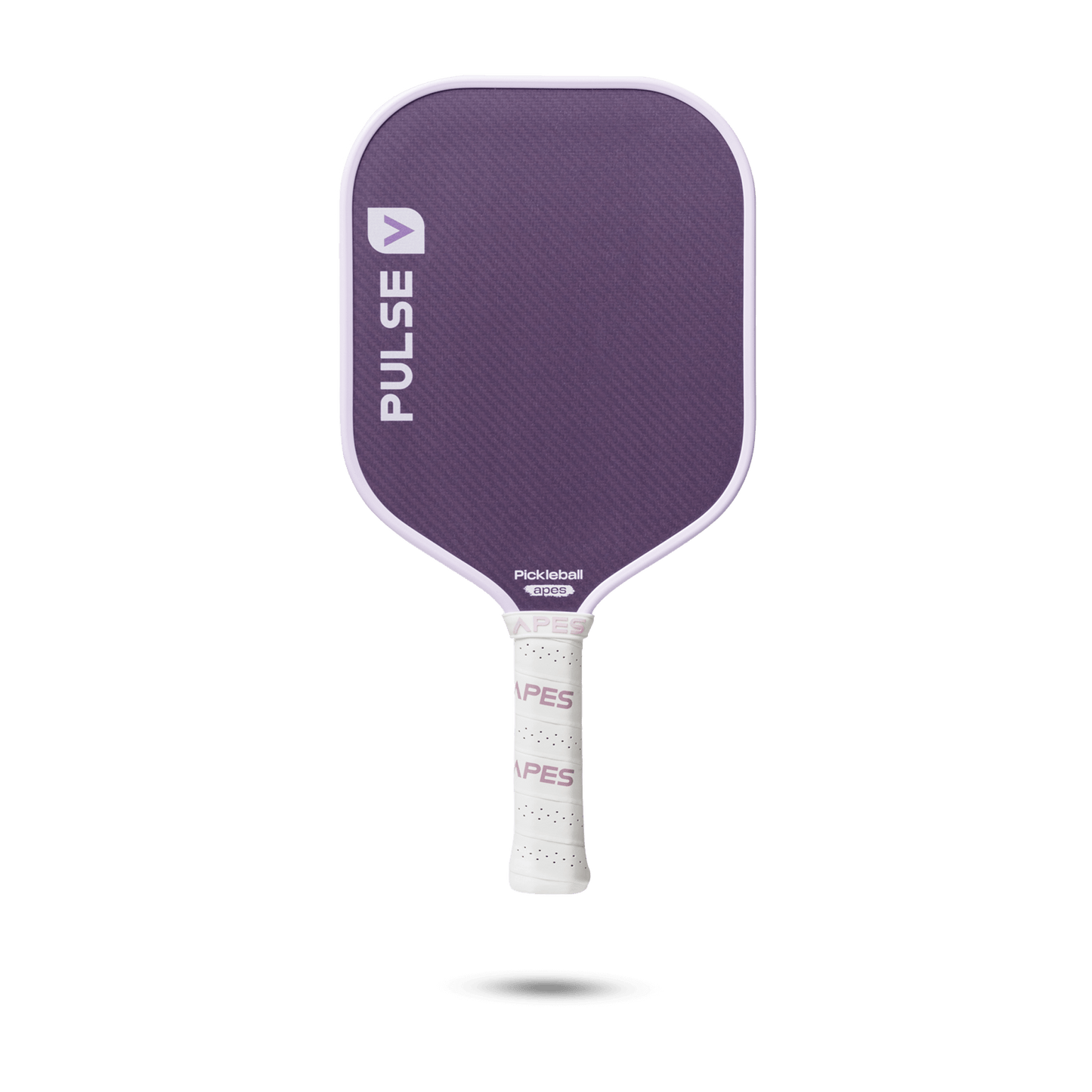 PickleballApes Pulse V paddle in purple with leather performance grip and poly aramid fiber surface. Ideal for advanced gameplay.