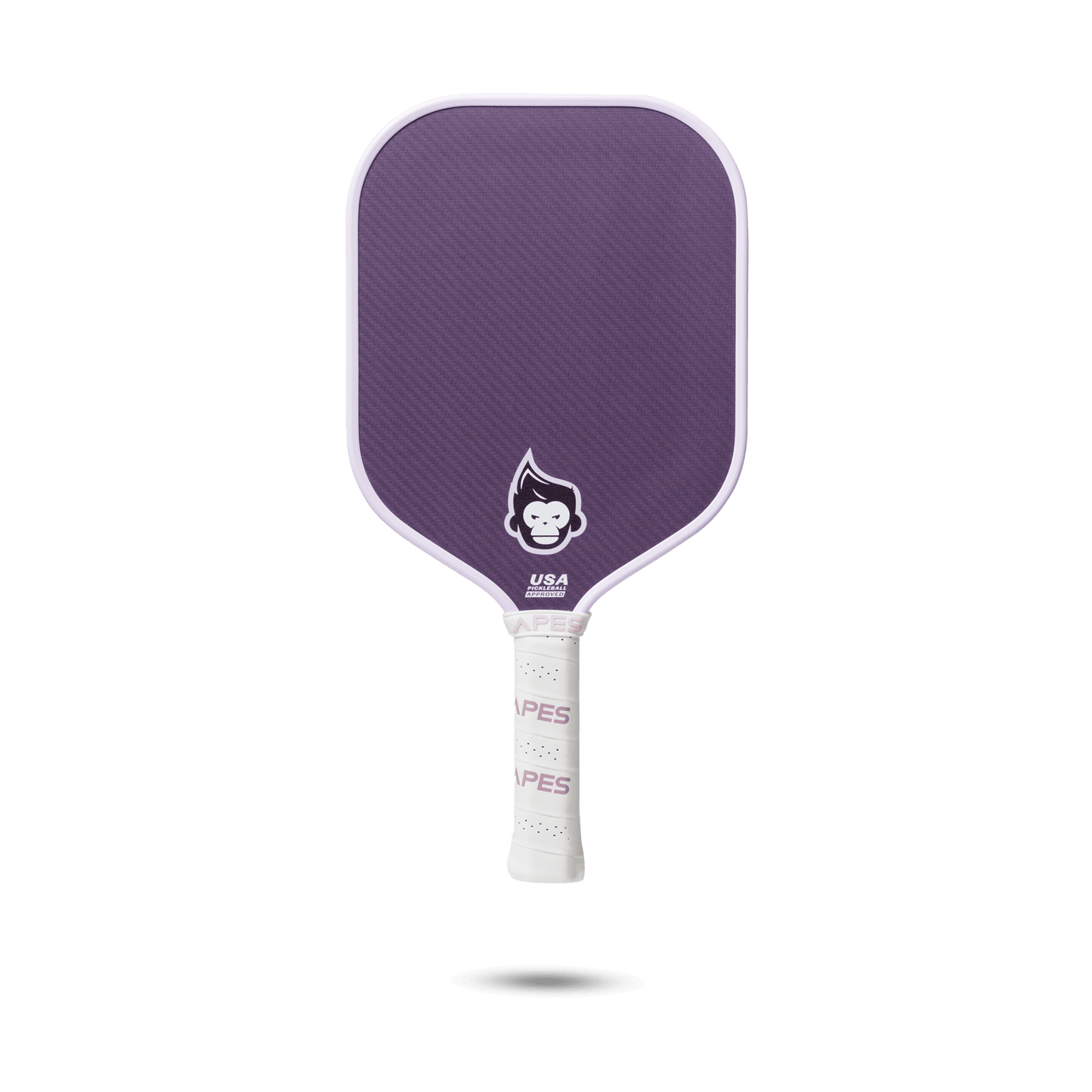 PickleballApes Pulse V paddle in purple with honeycomb core and leather grip, designed for optimal performance and durability.