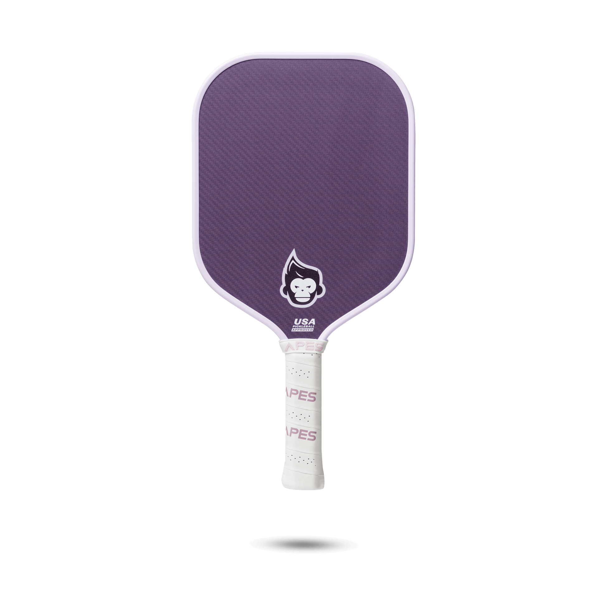 PickleballApes Pulse V paddle in purple with honeycomb core and leather grip, designed for optimal performance and durability.