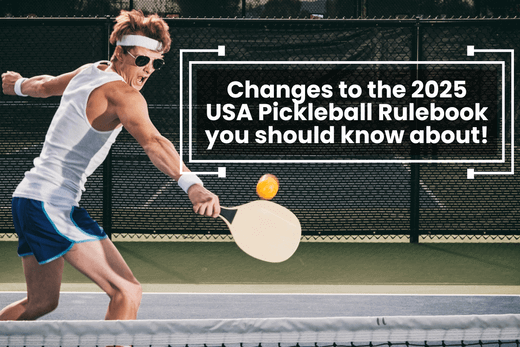 Player striking a pickleball with excitement, highlighting changes to the 2025 USA Pickleball Rulebook.