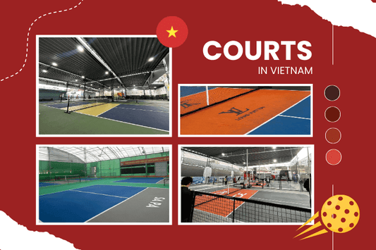 Four pickleball courts in Vietnam showcasing vibrant surfaces and facilities.