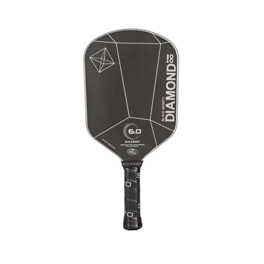 Six Zero Infinity Edgeless Black Diamond POWER pickleball paddle, shown in the Infinity Edgeless Black Diamond POWER vs Double Black Diamond CONTROL comparison