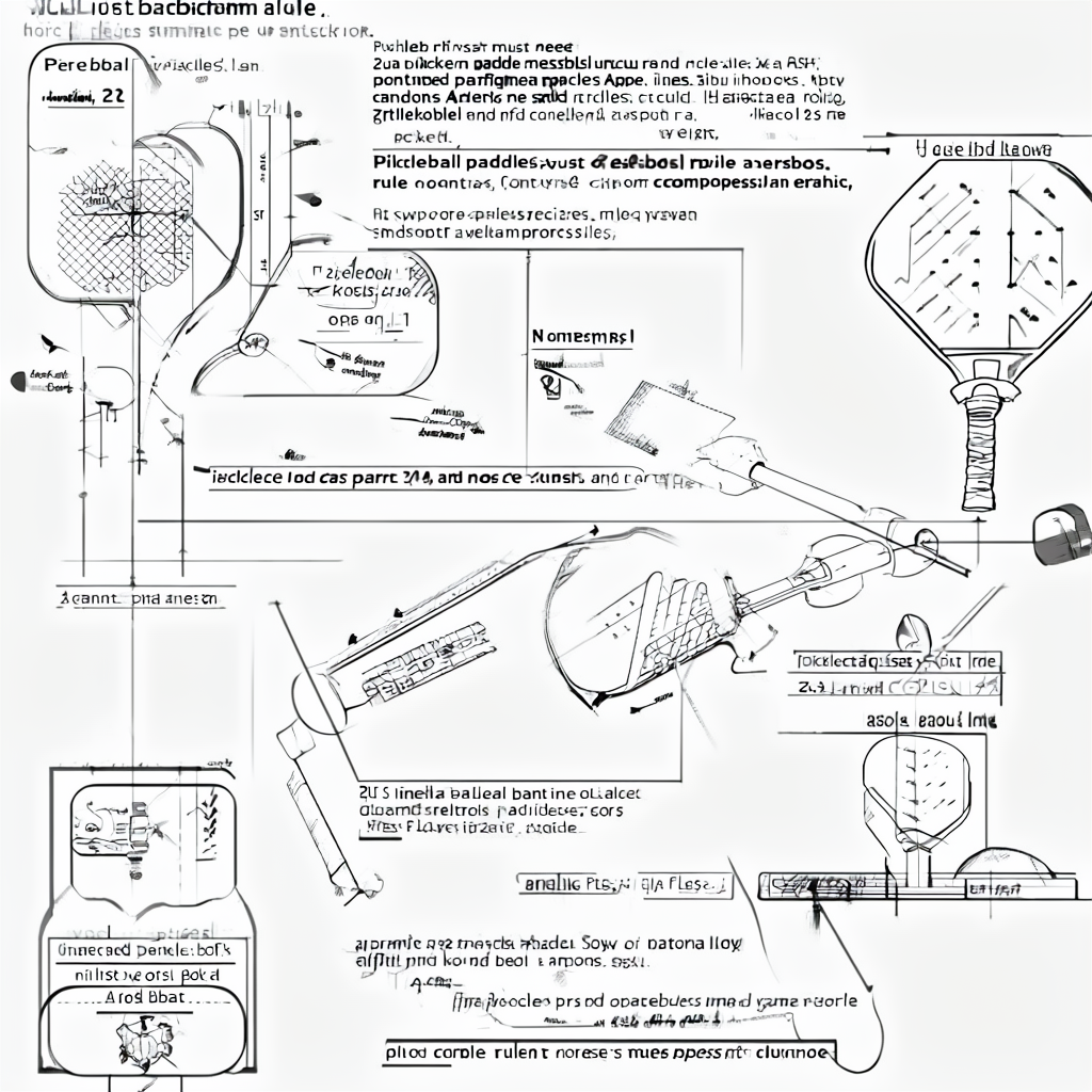 Diagram illustrating the specifications and rules for pickleball paddles according to official regulations.