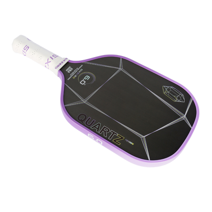 Six Zero Quartz pickleball paddle with purple edge and large sweet spot for enhanced control and power