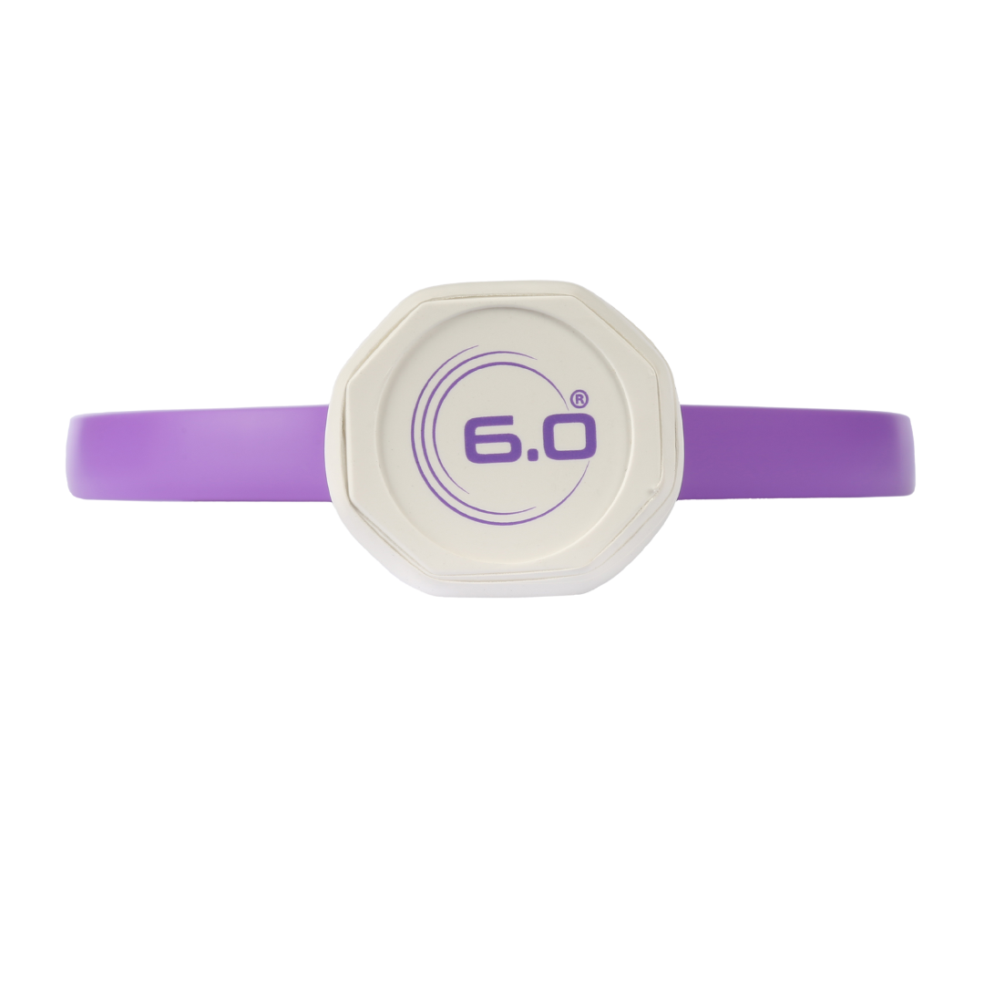 Six Zero Quartz pickleball paddle handle with logo, featuring a sleek purple and white design for quality performance and affordability.