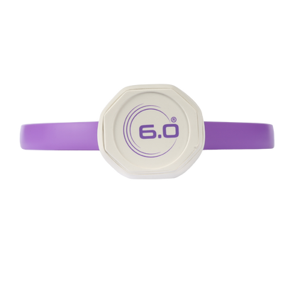 Six Zero Quartz pickleball paddle handle with logo, featuring a sleek purple and white design for quality performance and affordability.