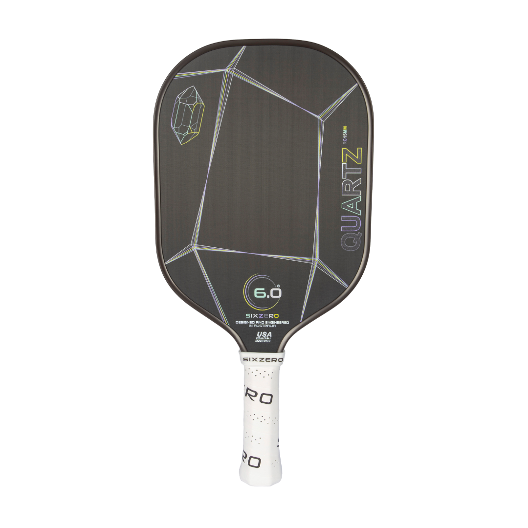 Six Zero Quartz pickleball paddle with a large sweet spot, offering quality performance and affordability for all players.