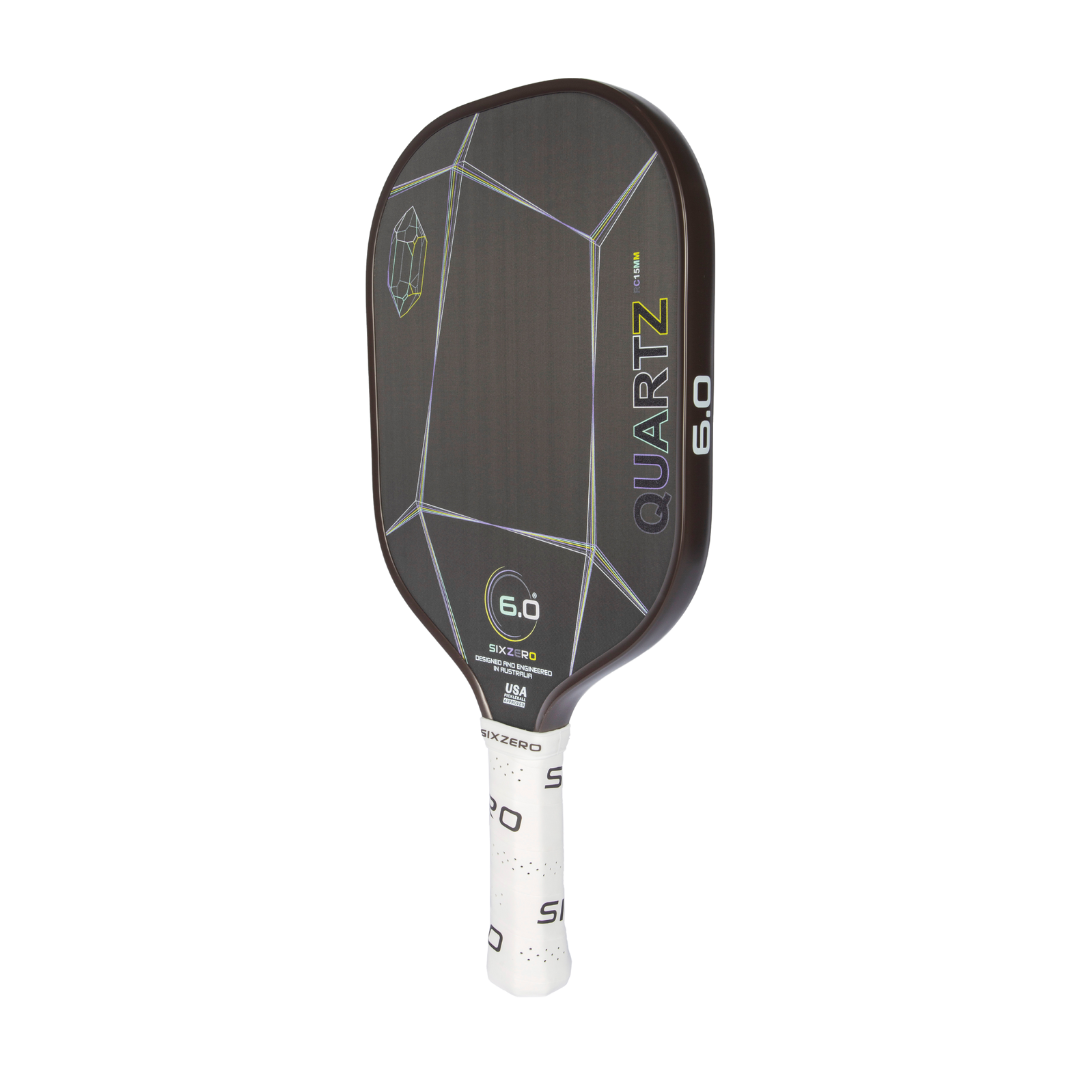 Six Zero Quartz pickleball paddle featuring large sweet spot for amplified control, power, and affordability.