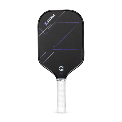 RPM Q2 Elongated Paddle - 14MM with sleek black design and white grip for enhanced performance.