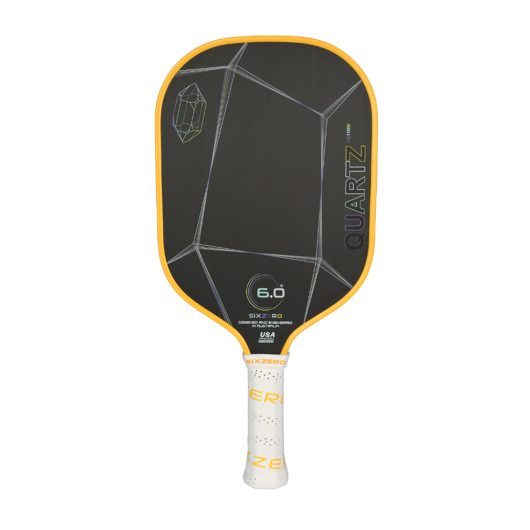 Six Zero Quartz pickleball paddle with large sweet spot for control, power, and performance.