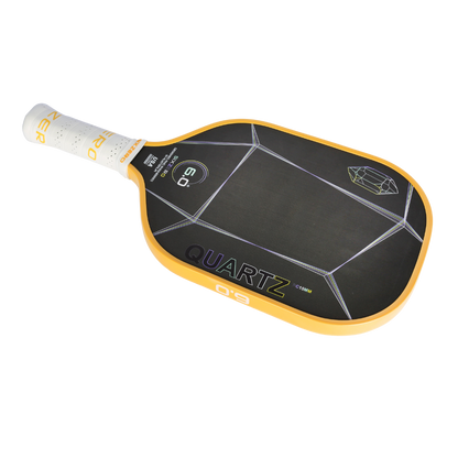 Six Zero Quartz pickleball paddle with black face and yellow edges, large sweet spot for control and power, quality performance affordable price